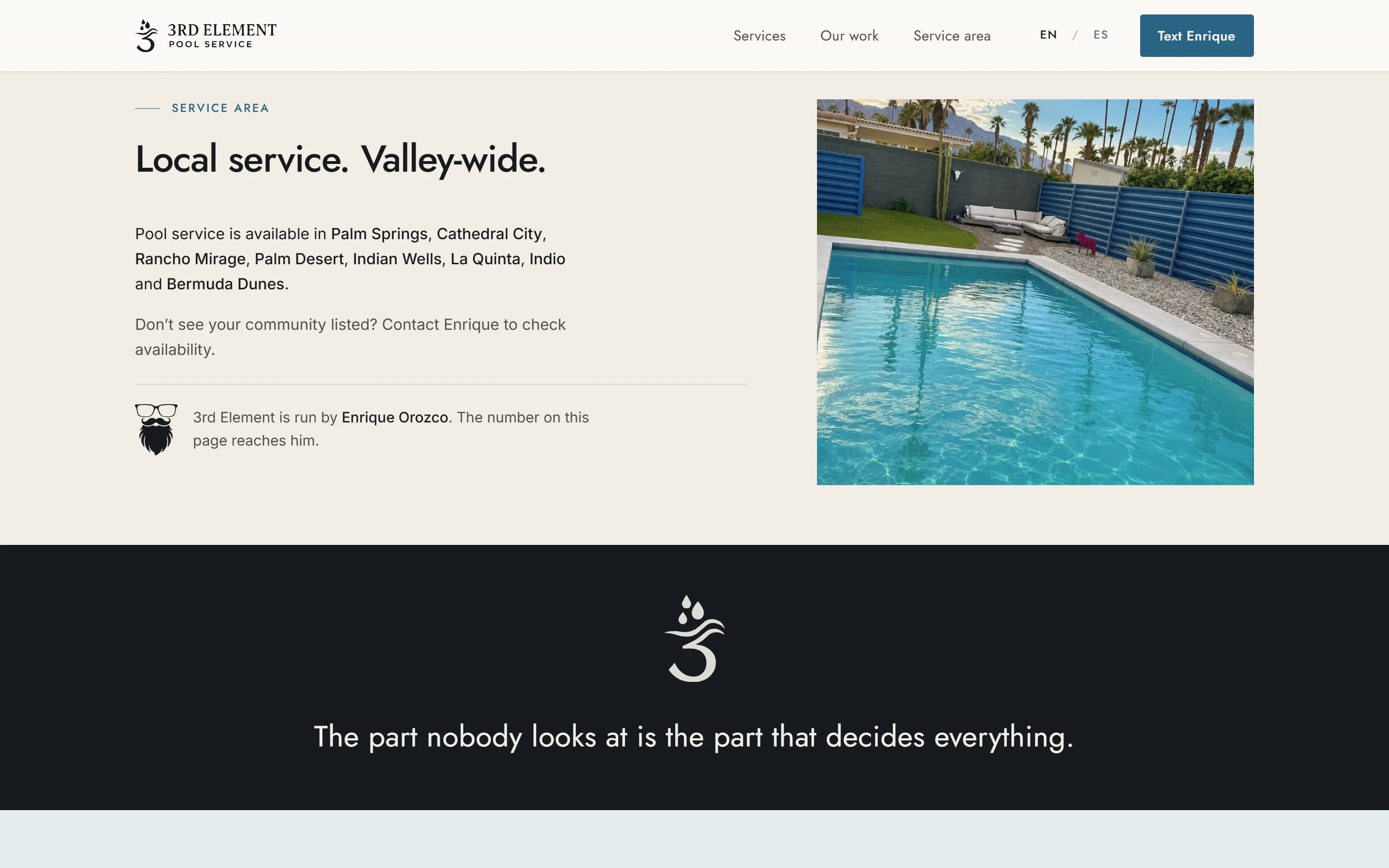 Service area section on desktop