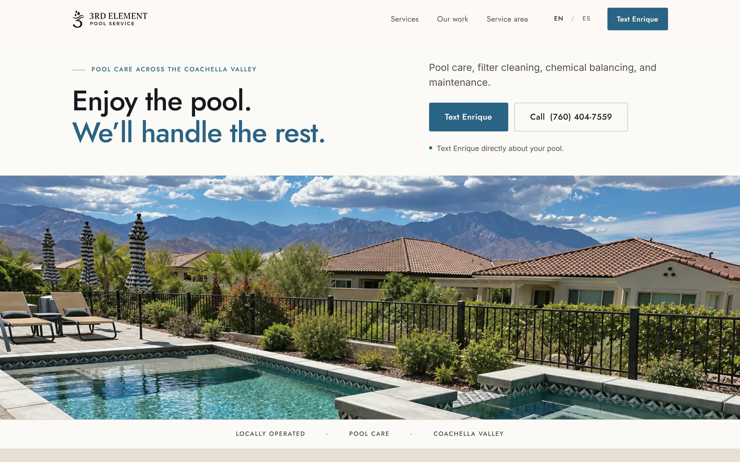 3rd Element Pool Service homepage on desktop