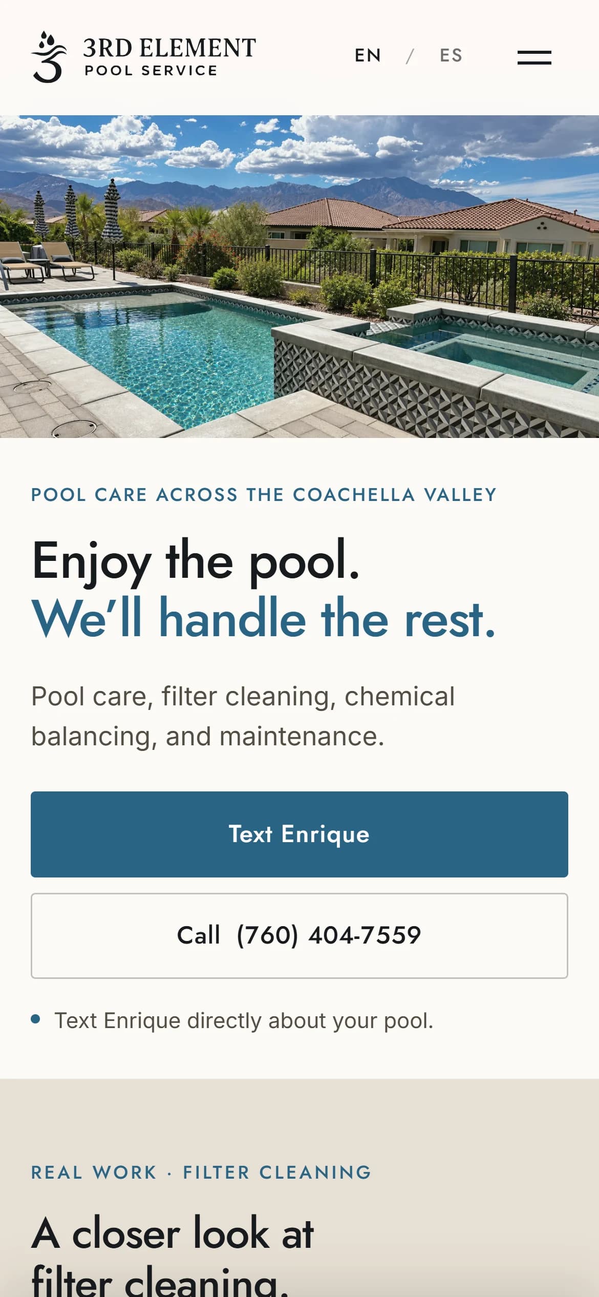 Homepage on mobile