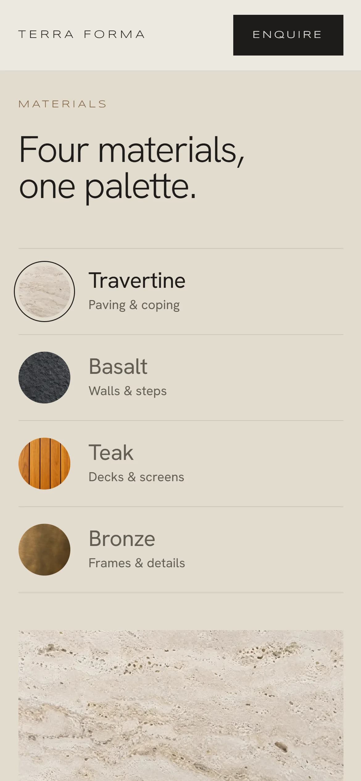 The materials palette on mobile